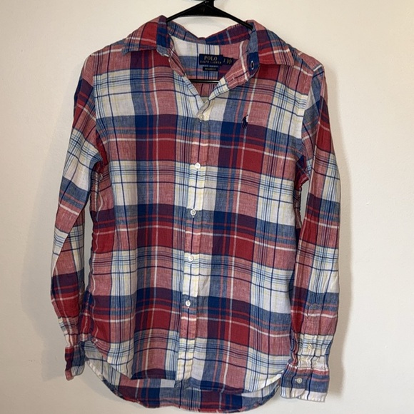 🌹POLO RALPH LAUREN LINEN BUTTON DOWN PLAID SHIRT - Picture 3 of 7
